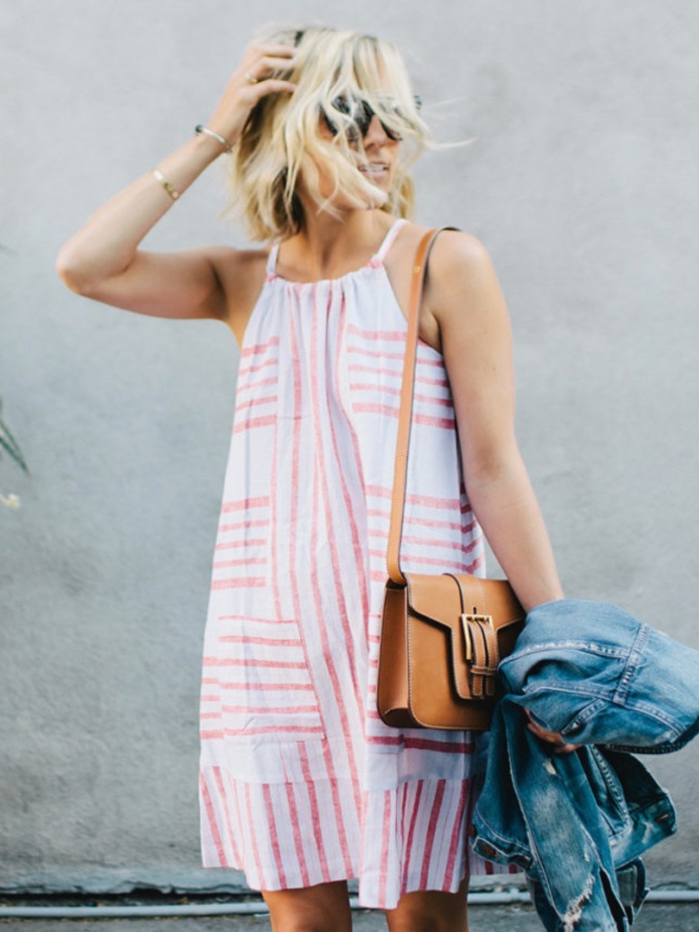 Old Navy Coral Stripe Linen & Rayon Dress XS